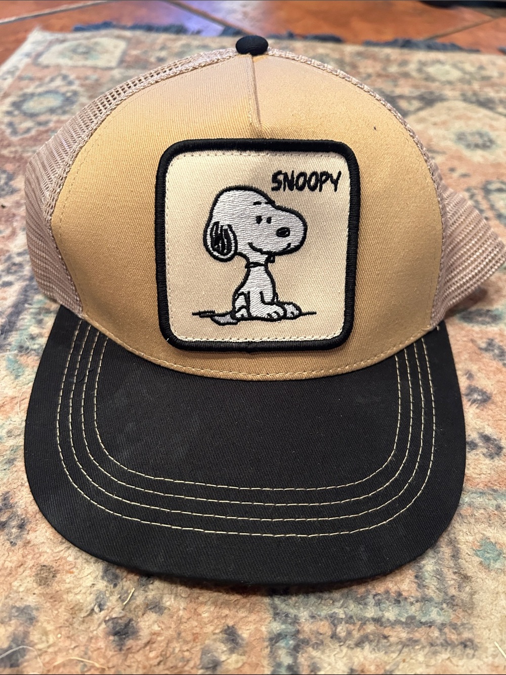 Peter Gimm Snoopy Tan and Black Trucker Hat - Peanuts Character Cap